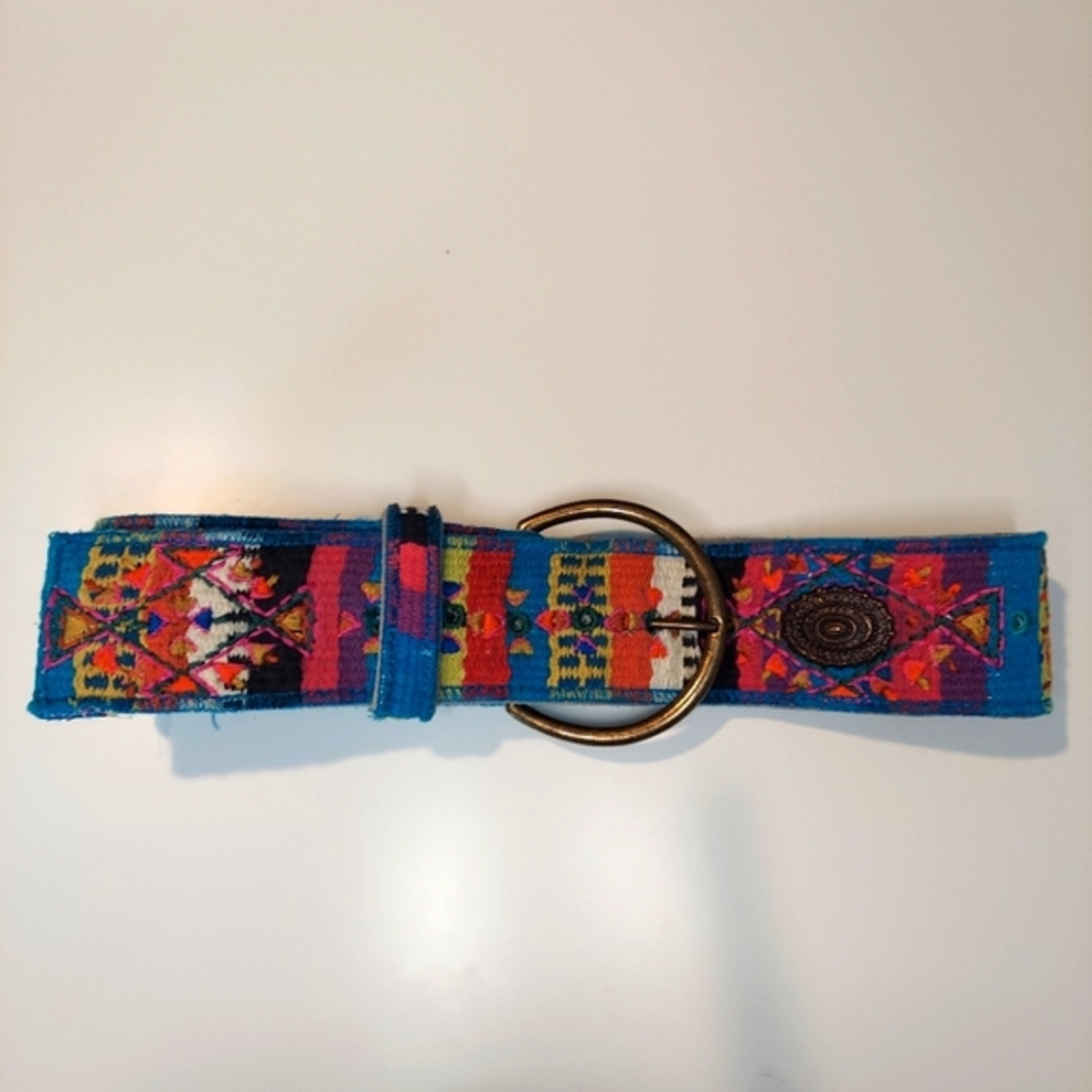 Chico’s boho embroidered woven belt multi colored native print